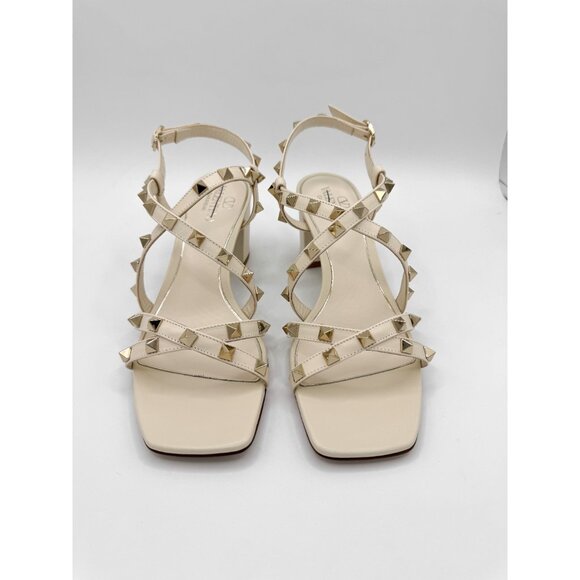 Valentino Garavani Cream Leather Rockstud Sandals 60 - Picture 2 of 15